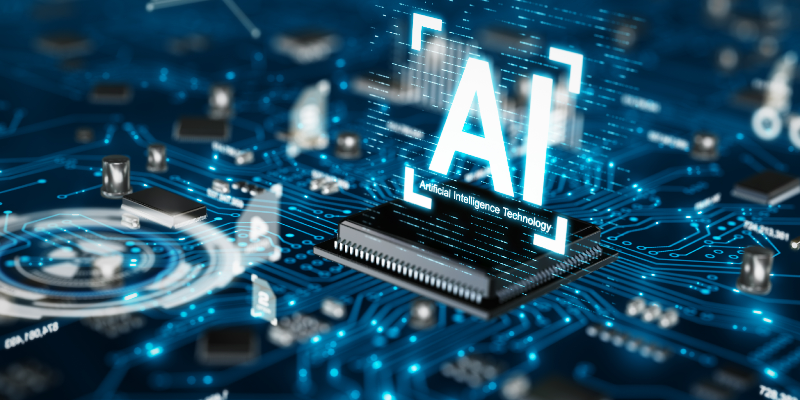 Computer hardware with the text &quot;AI, Artificial Intelligence Technology&quot;