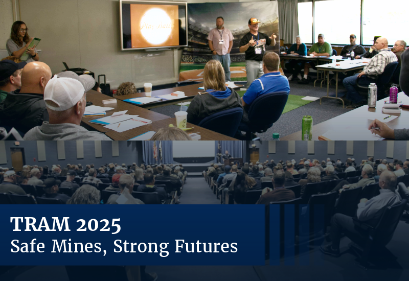 Image showing people sitting at a conference with TRAM 2025 Safe Mines, Strong Futures