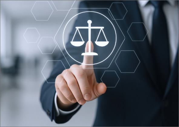 A hand pointing at a superimposed icon of a scale.