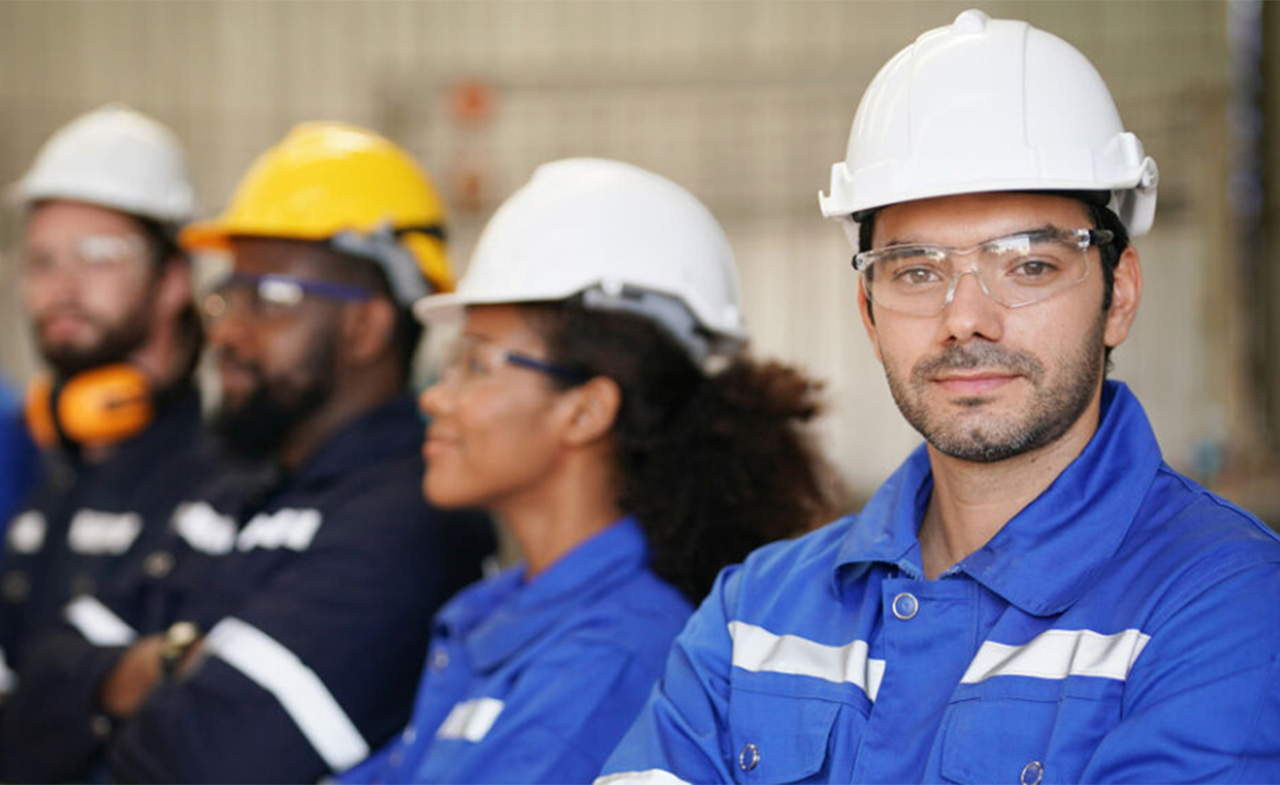 group of workers in hard hats