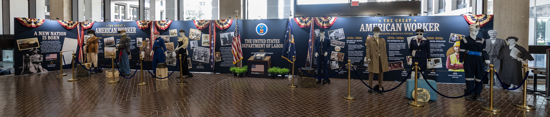 A display of a large labor history timeline at DOL headquarters