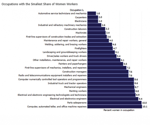 Occupations with the smallest share of women workers