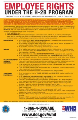 WHD - Employee Rights Under the H-2B Program Poster