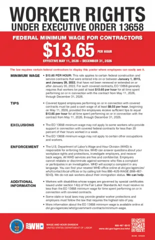 WHD-Worker Rights Under Executive Order 13658: Federal Minimum Wage for Contractors 