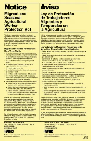 WHD - Migrant and Seasonal Agricultural Worker Protection Act (MSPA) Poster English/Spanish Version