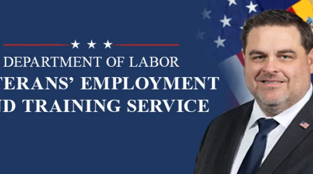 Veterans' Employment and Training Service. Official photo shows a white man in a suite in front of the Labor Department flag.