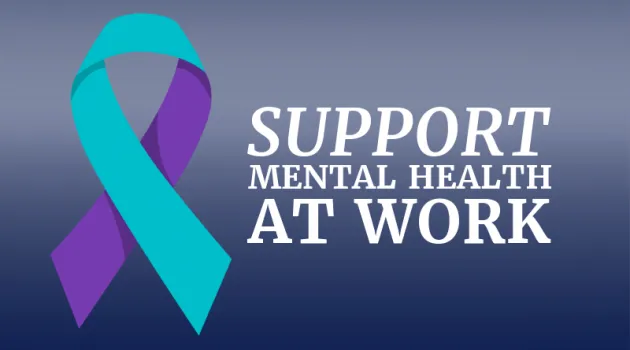 Support mental health at work. Imagine of a blue and purple ribbon