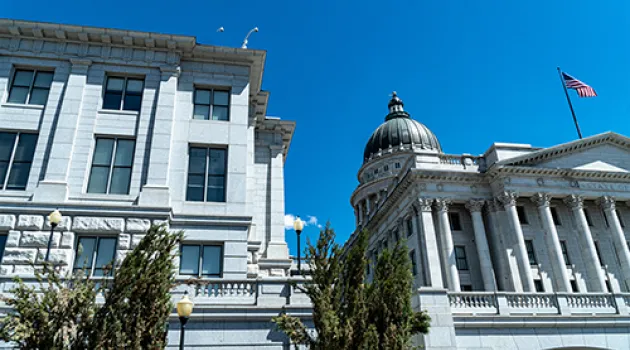 a government building and blue sky