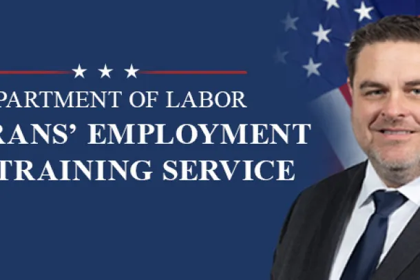 Veterans' Employment and Training Service. Official photo shows a white man in a suite in front of the Labor Department flag.