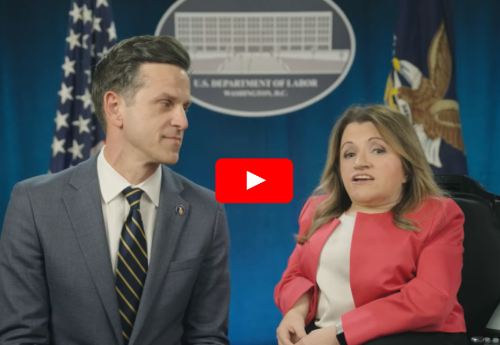 Video thumbnail of Assistant Secretary, ETA Henry Mack on the left and Assistant Secretary, Julie Hocker on the right. 