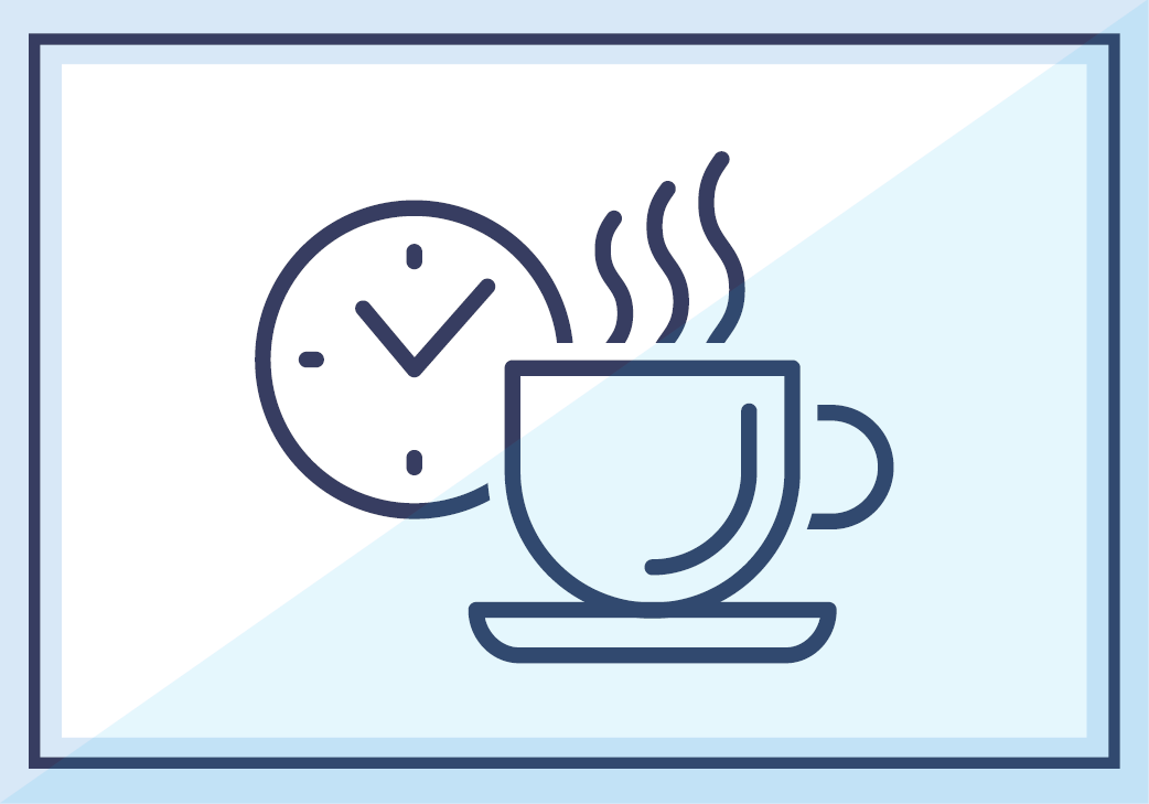 Cup of warm beverage and clock